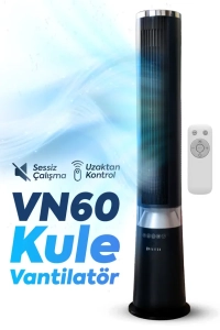 VN60 40W Kule Tipi Vantilatör Uzaktan Kumandalı 5 Hız Kademeli Sessiz Bebek Uyku Modlu Sağa Sola Salınımlı